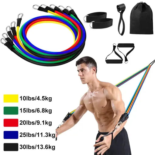 11 Pcs Set High Quality Portable Resistance Bands With Handles, Resistance Tubes & Workout Bands Elastic Pull Rope