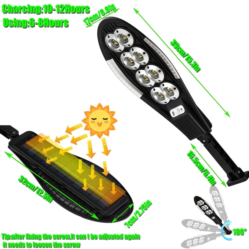 Solar Street Outdoor Lights with Remote Control & Pole, Wireless, Waterproof, Perfect for Yard, Parking lot, Street, Garden and Garage