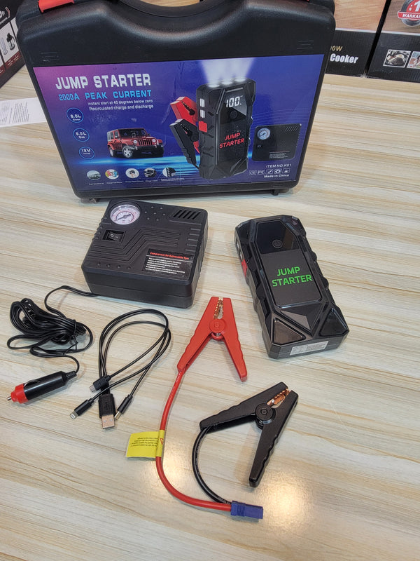 2000A 2-in-1 Car Jump Starter with Tire Inflator 12V