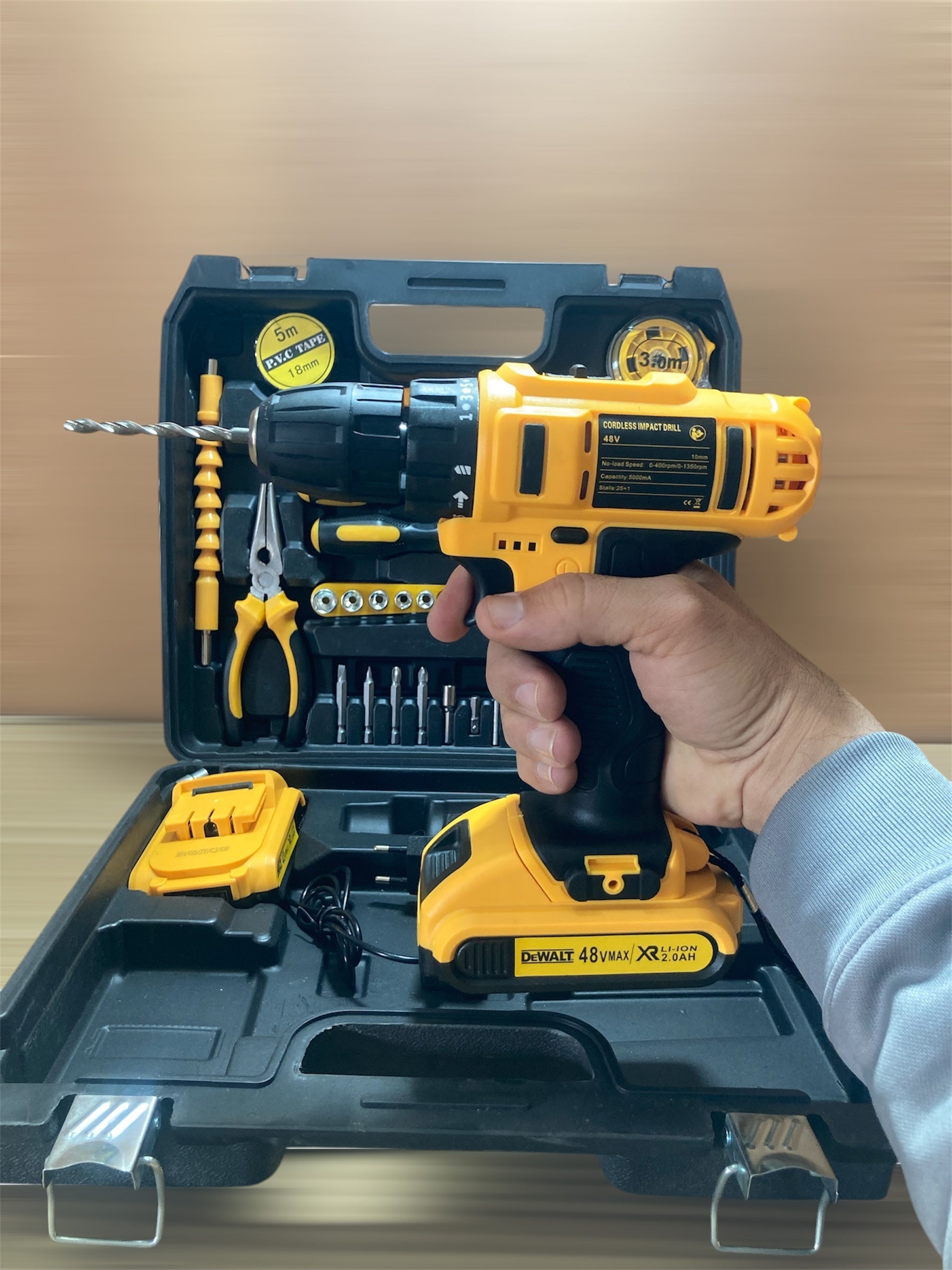 DEWALT 48V Rechargeable Drill Machine with Tool Kit