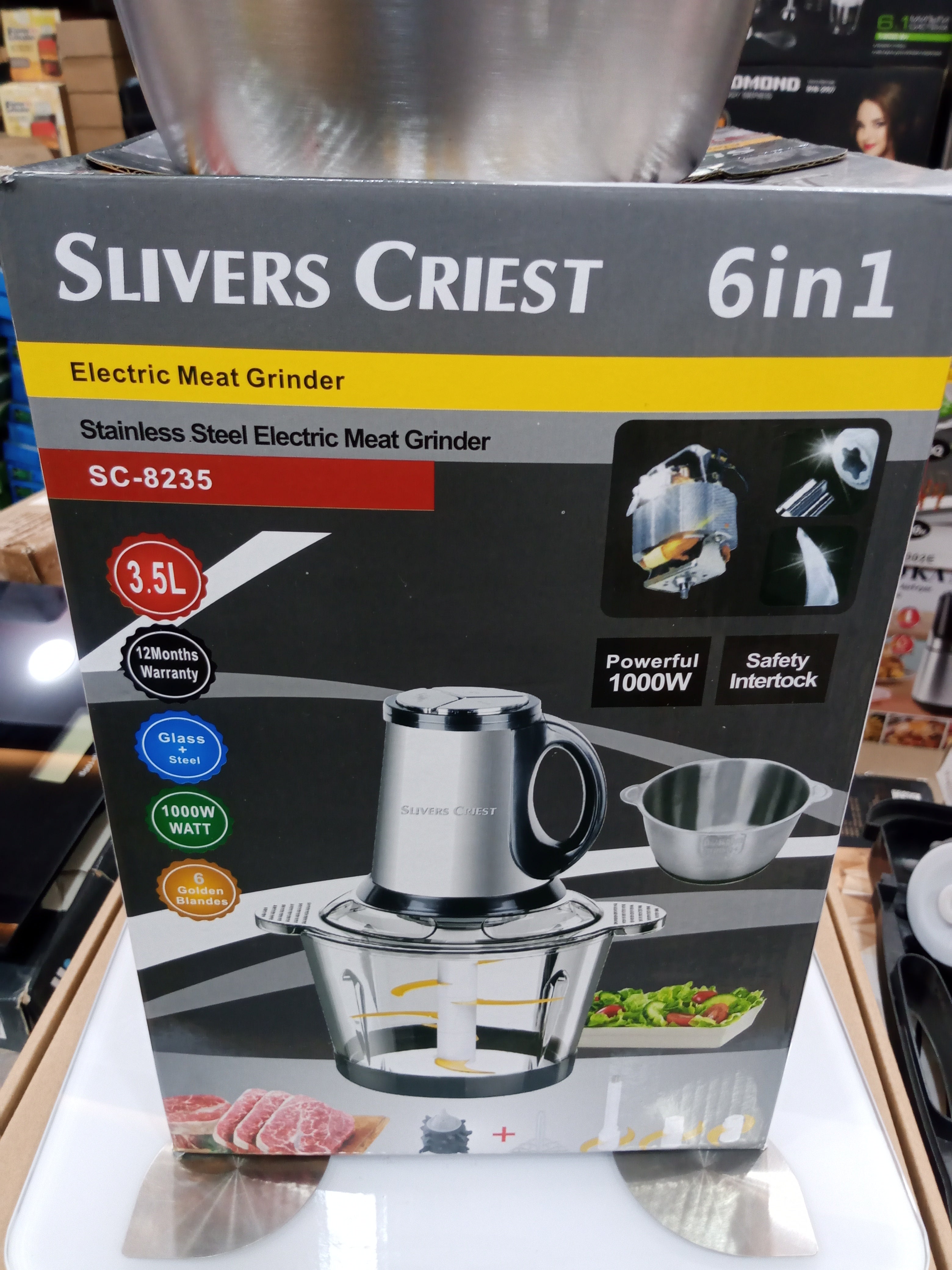 Lot Imported Slivers Criest 6-in-1 Stainless steel Electric Meat Chopper-Transparent 3.5L