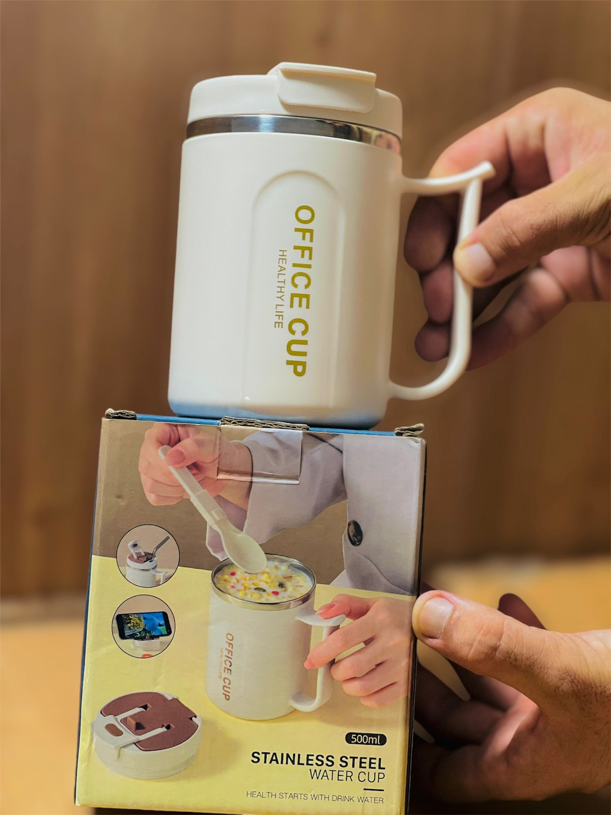 Insulated Coffee Mug With Handle & Spoon 500ML