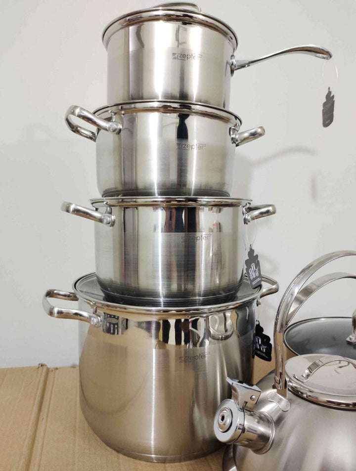 Lot Imported Zepter 12PCs Stainless Steel Cookware Set With 5 Play Bottom